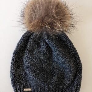 Chunky Knit 95% Cashmere 5% Merino Wool Hat with Extra Large Raccoon Pom